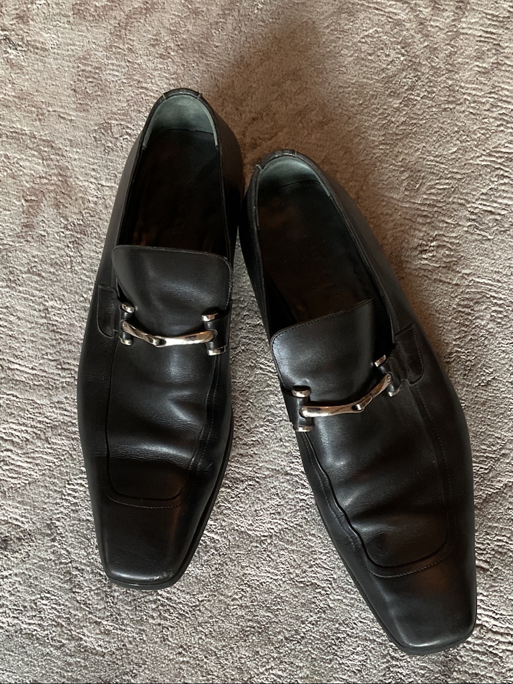 Gucci Black Leather Silver Bit Slip-On Loafers
